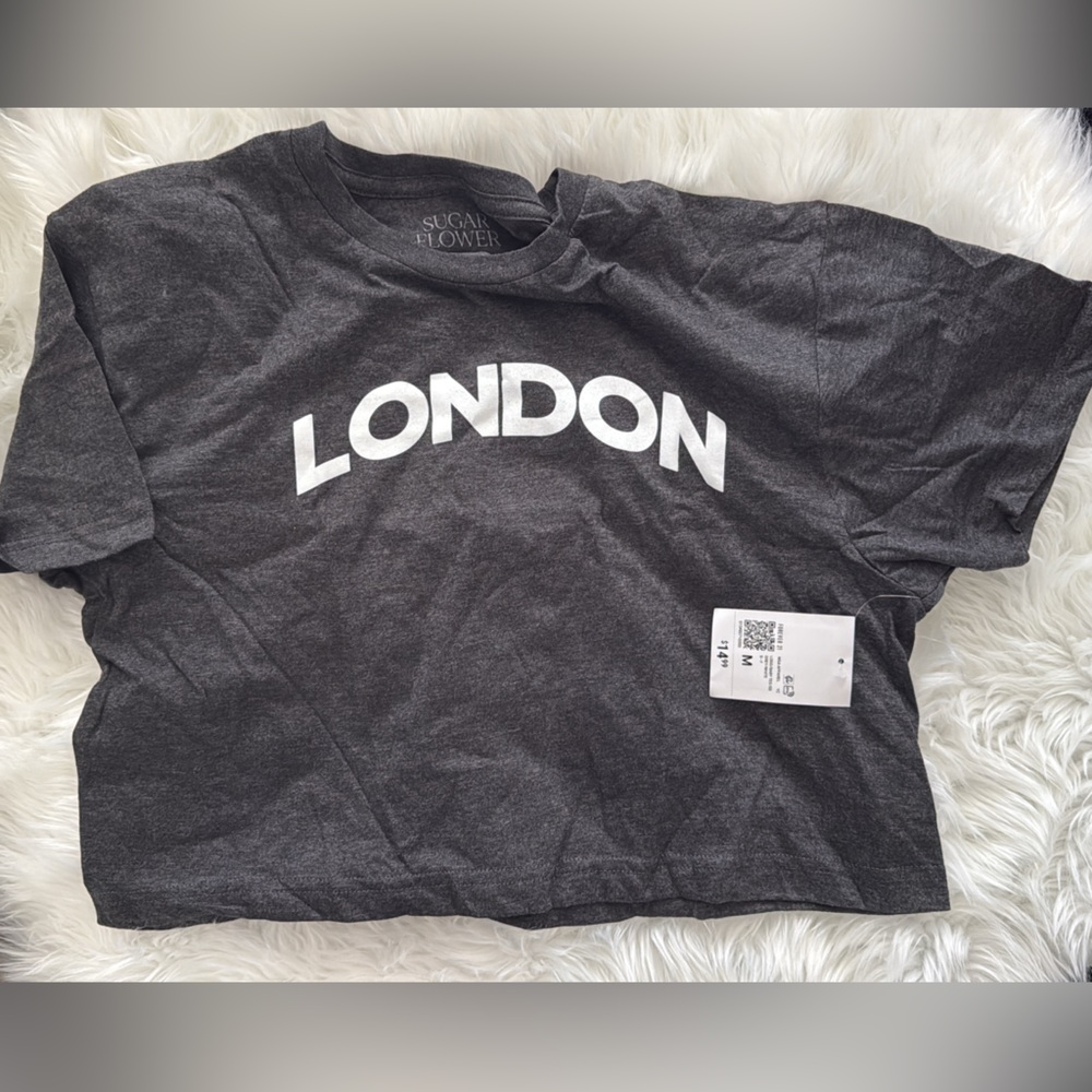 Forever 21 Black Crop Top with White 'London' Print